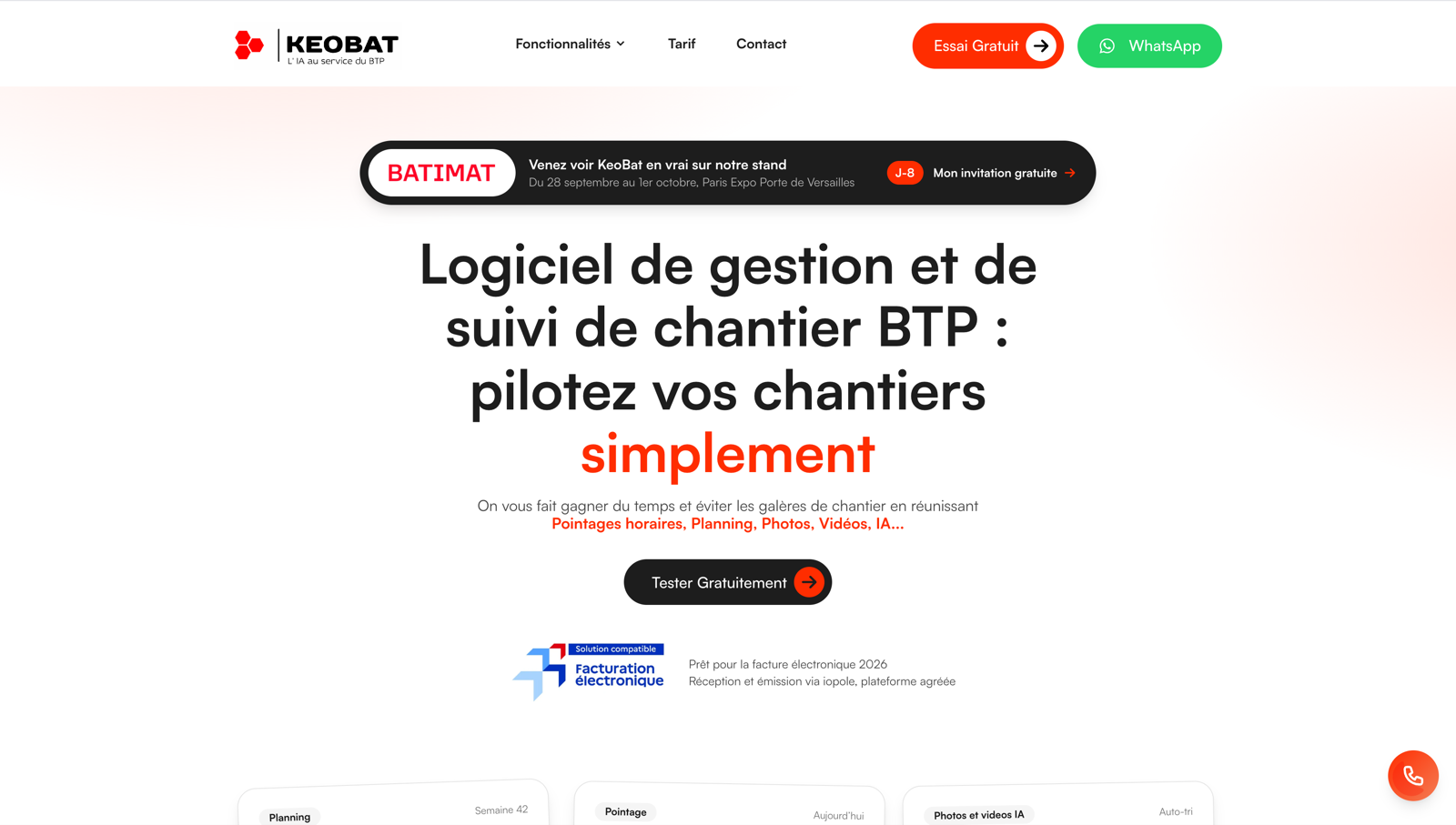 Landing page actuelle